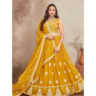 Mustered Yellow Georgette Embroidery Lehenga Choli Readymade