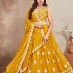 Mustered Yellow Georgette Embroidery Lehenga Choli Readymade