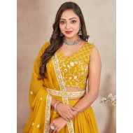 Mustered Yellow Georgette Embroidery Lehenga Choli Readymade