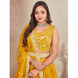 Mustered Yellow Georgette Embroidery Lehenga Choli Readymade