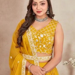 Mustered Yellow Georgette Embroidery Lehenga Choli Readymade