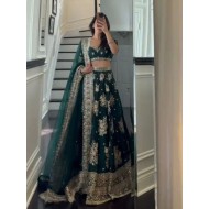 Teal Green Satin Silk Designer Lehenga Choli Readymade
