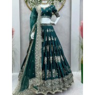 Teal Green Satin Silk Designer Lehenga Choli Readymade
