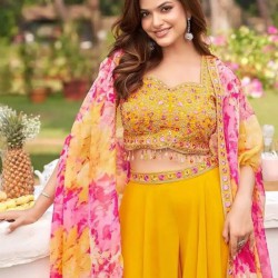 Yellow Georgette Embroidery Sequins Wedding Lehenga Choli Readymade