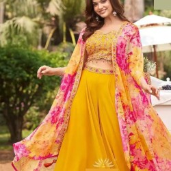 Yellow Georgette Embroidery Sequins Wedding Lehenga Choli Readymade