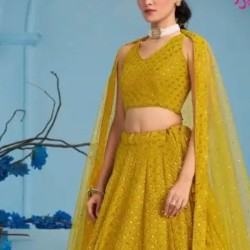 Yellow Green Georgette Sequins Designer Wedding Lehenga Choli Readymade