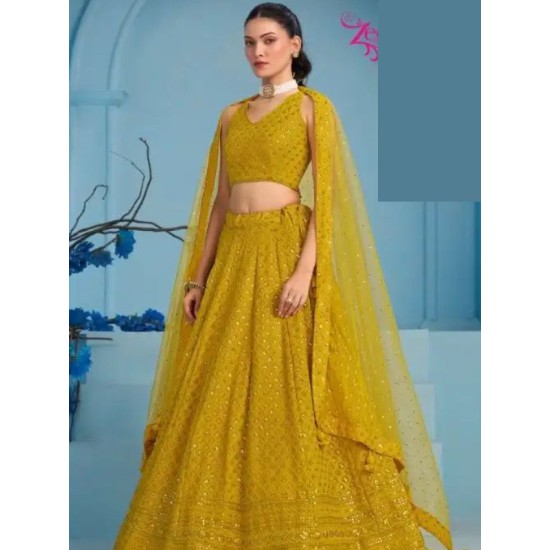Yellow Green Georgette Sequins Designer Wedding Lehenga Choli Readymade Yellow Green Georgette Sequins Designer Wedding Lehenga Choli Readymade