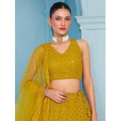 Yellow Green Georgette Sequins Designer Wedding Lehenga Choli Readymade