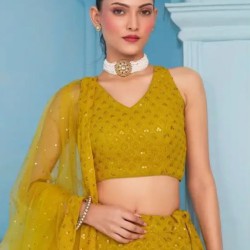 Yellow Green Georgette Sequins Designer Wedding Lehenga Choli Readymade