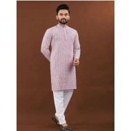 Heavy Embroidery Mirror Rayon Men's Kurta with Pajama Set
