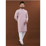 Heavy Embroidery Mirror Rayon Men's Kurta with Pajama Set