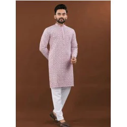 Heavy Embroidery Mirror Rayon Men's Kurta with Pajama Set