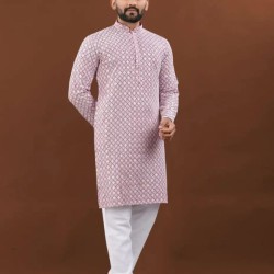 Heavy Embroidery Mirror Rayon Men's Kurta with Pajama Set
