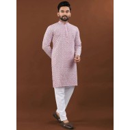 Heavy Embroidery Mirror Rayon Men's Kurta with Pajama Set 3XL