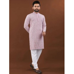 Heavy Embroidery Mirror Rayon Men's Kurta with Pajama Set 3XL