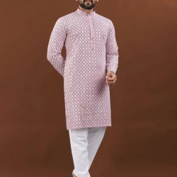 Heavy Embroidery Mirror Rayon Men's Kurta with Pajama Set 3XL
