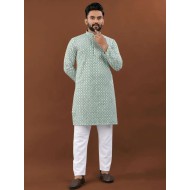 Heavy Embroidery Mirror Rayon Men's Kurta with Pajama Set 3XL