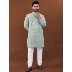 Heavy Embroidery Mirror Rayon Men's Kurta with Pajama Set 3XL
