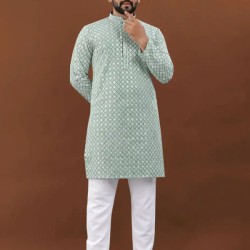 Heavy Embroidery Mirror Rayon Men's Kurta with Pajama Set 3XL