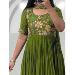 Beautiful Faux Georgette Embroidered Anarkali Gown With Dupatta