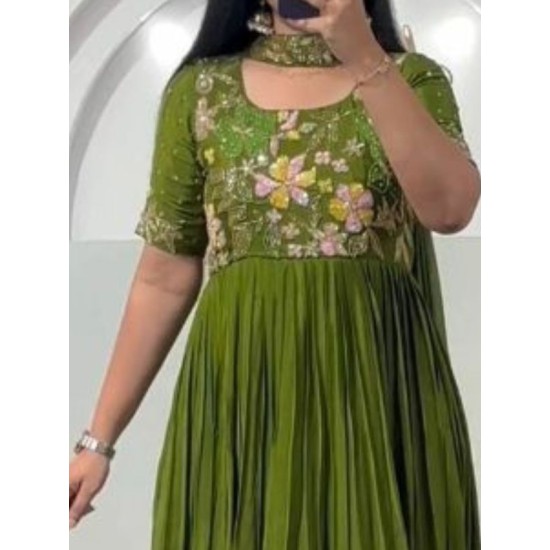 Beautiful Faux Georgette Embroidered Anarkali Gown With Dupatta