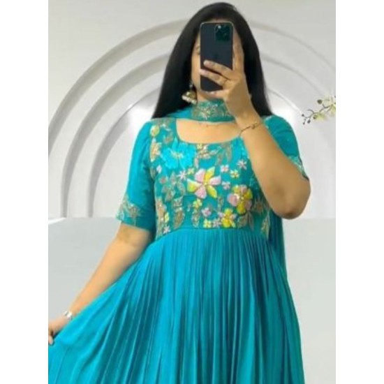Beautiful Faux Georgette Embroidered Anarkali Gown With Dupatta