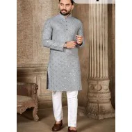 Soft Cotton Mirror Work Men's Kurta With Pajama Set