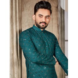 Soft Cotton Mirror Work Men's Kurta With Pajama Set