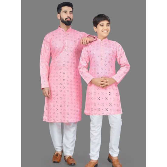 Cotton Heavy Embroidery Mirror Work Men Kurta with Pajama Set Cotton Heavy Embroidery Mirror Work Men Kurta with Pajama Set