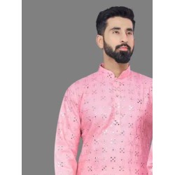 Cotton Heavy Embroidery Mirror Work Men Kurta with Pajama Set