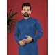 Dark Blue Designer Silk Embroidery Sequence Men's Kurta with Pajama Set Dark Blue Designer Silk Embroidery Sequence Men's Kurta with Pajama Set