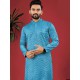 Dark Blue Designer Silk Embroidery Sequence Men's Kurta with Pajama Set Dark Blue Designer Silk Embroidery Sequence Men's Kurta with Pajama Set