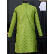 Designer Silk Embroidery Sequence Men's Kurta with Pajama Set