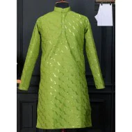 Designer Silk Embroidery Sequence Men's Kurta with Pajama Set