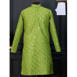 Designer Silk Embroidery Sequence Men's Kurta with Pajama Set