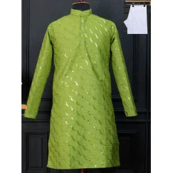 Designer Silk Embroidery Sequence Men's Kurta with Pajama Set