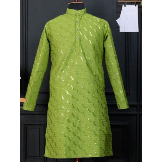 Designer Silk Embroidery Sequence Men's Kurta with Pajama Set Designer Silk Embroidery Sequence Men's Kurta with Pajama Set