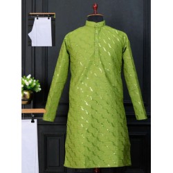 Designer Silk Embroidery Sequence Men's Kurta with Pajama Set