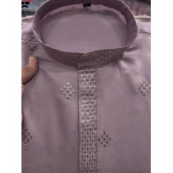 Designer Silk Embroidery Sequence Work Men's Kurta with Pajama Set