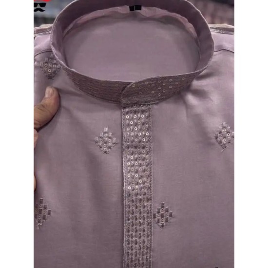 Designer Silk Embroidery Sequence Work Men's Kurta with Pajama Set Designer Silk Embroidery Sequence Work Men's Kurta with Pajama Set