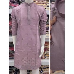 Designer Silk Embroidery Sequence Work Men's Kurta with Pajama Set
