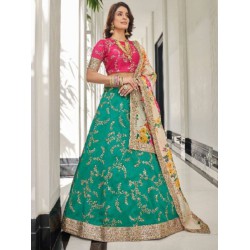 Green Banarasi Embroidery Designer Bridal Lehenga Choli Readymade