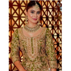 Green Chinnon Silk Printed Embroidery Readymade Sharara Suit Sets