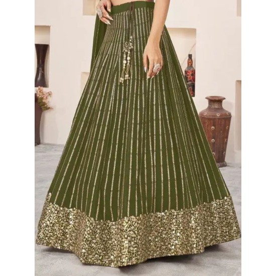 Green Sequins Designer Wedding Lehenga Choli Readymade Green Sequins Designer Wedding Lehenga Choli Readymade