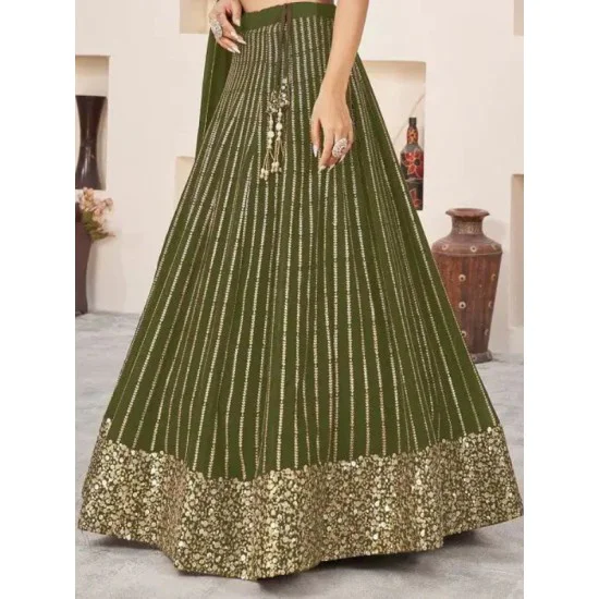 Green Sequins Designer Wedding Lehenga Choli Readymade