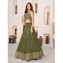 Green Sequins Designer Wedding Lehenga Choli Readymade