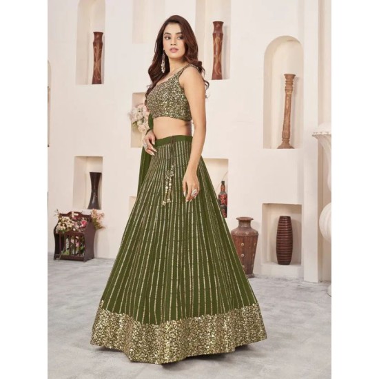 Green Sequins Designer Wedding Lehenga Choli Readymade Green Sequins Designer Wedding Lehenga Choli Readymade