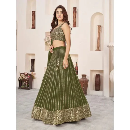 Green Sequins Designer Wedding Lehenga Choli Readymade