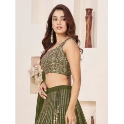 Green Sequins Designer Wedding Lehenga Choli Readymade