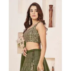 Green Sequins Designer Wedding Lehenga Choli Readymade